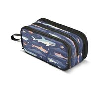 Trousse à crayons Sharks Swim in The Sky - Grande capacité - Pour garçons et filles - 3 compartiments - Pour l'école, le bureau, le travail, Les requins nagent dans le ciel, Taille unique, Mallette