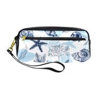 Trousse à crayons, silhouettes de coquillages de mer, étoile de mer, pochette à stylos pochette en cuir synthétique avec fermeture éclair pour garçons et filles, fournitures scolaires et de bureau