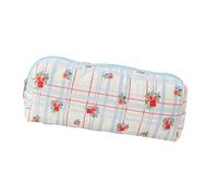 Trousse à crayons souple à imprimé floral pour enfants et adultes, Grille bleue fleur rouge