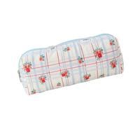 Trousse à crayons souple avec imprimé floral pour l'école, le bureau, l'extérieur, Grille bleue fleur rouge