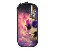 Trousse à crayons style cosmos avec motif tête de mort, château, étoiles, minimaliste, portable, avec fermeture éclair