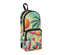 Trousse à crayons Sunshine Beach View - Grande capacité - Avec compartiment - En forme de cartable - Pour l'école, le bureau, le travail, Vue sur la plage ensoleillée, Taille unique, Mallette