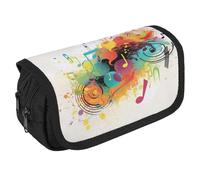 Trousse à crayons sur le thème de la musique abstraite de grande capacité avec 3 compartiments pour papeterie de bureau, grande trousse à crayons avec fermeture éclair en tissu pour adultes (noir)