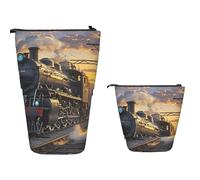 Trousse à crayons sur pied de grande capacité - Jolie trousse télescopique - Porte-crayons - Drapeau danois - Trousse de maquillage portable pour fournitures de bureau, Train à vapeur Depart Sunset