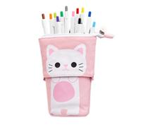 Trousse à crayons télescopique avec fermeture éclair Motif chat mignon | Porte-stylo debout pour l'école, le bureau, les voyages, les employés de bureau, les étudiants