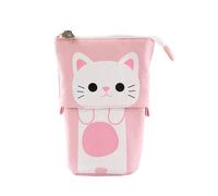 Trousse à crayons télescopique avec fermeture éclair Motif chat, rose | Porte-stylo debout pour l'école, le bureau, les voyages