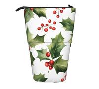 Trousse à crayons télescopique avec feuilles de houx de Noël - Pour l'école, le bureau, les voyages