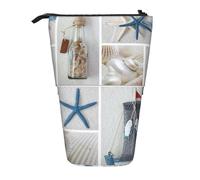 Trousse à crayons télescopique avec motif de coquillages et étoiles de mer - Convient pour les crayons, le maquillage, le rangement et le portefeuille