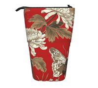 Trousse à crayons télescopique avec motif papillon et chrysanthème - Pour l'école, le bureau, les voyages