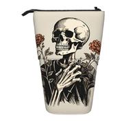 Trousse à crayons télescopique avec motif squelette de rose sur pied, fantômes, crâne, trousse à crayons, trousse de maquillage, organisateur de papeterie pour l'école, le bureau, les voyages