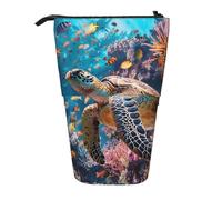 Trousse à crayons télescopique avec motif tortue sous-marine et coquillages - Pour l'école, le bureau, les voyages