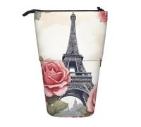 Trousse à crayons télescopique avec motif Tour Eiffel et roses - Grande capacité - Rangement pop-up - Pour fournitures de bureau