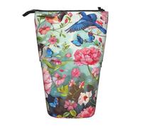 Trousse à crayons télescopique avec motifs papillons dorés et blancs - Pour maquillage, bureau, Jardin avec oiseaux et fleurs, Taille unique, Cartable