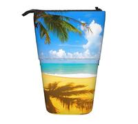 Trousse à crayons télescopique avec papillon bleu - Trousse de maquillage portable pour adolescentes, filles et adultes, Nuages et plages de palmiers, Pencil Telescopic, Trousse de beauté