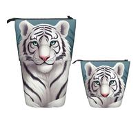 Trousse à crayons télescopique avec support - Motif tigre blanc mignon - Trousse à crayons - Trousse de maquillage pour adulte - Fournitures de bureau, Noir , Taille unique, Imprimé