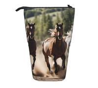 Trousse à crayons télescopique avec trois chevaux qui courent à pied, sac portable, trousse de maquillage, organisateur de papeterie, bureau, voyage
