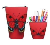 Trousse À Crayons Télescopique Butterfly On Red Background Print Cosmé Boite Crayon Multifonctionnel Debout Étui Sac À Crayons Pour Garçons Filles Cosmétiques Fournitures De Bureau
