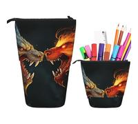 Trousse à crayons télescopique chic et cool avec deux dragons rugissants debout - Trousse à crayons rétractable - Organiseur de papeterie - Trousse de maquillage portable pour le travail et le bureau,