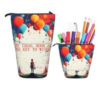 Trousse à crayons télescopique colorée avec citations inspirantes - Trousse à crayons rétractable - Organiseur de papeterie - Trousse de maquillage portable pour le travail et le bureau - Noir, Noir ,