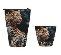 Trousse à crayons télescopique de grande capacité pour vélo, trousse à crayons rétractable, porte-stylos, trousse de maquillage pour fournitures de bureau, Un léopard assis, Taille unique, Trousse à