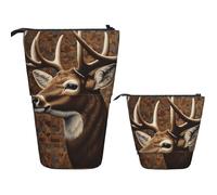 Trousse À Crayons Télescopique Deer On Brown Background Cosmé Trousse Retractable Crayon Légère Pencil Case Télescopique Pour Le Bureau Cosmétiques Etudiants