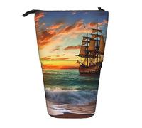 Trousse à crayons télescopique Durable Sunset Pirate Ship debout sac à crayons pour bureau papeterie étui porte-crayon Pop Up sac à crayons Stand Up stylo pochette à crayons pour travail vacances ca