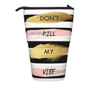 Trousse à crayons télescopique en tissu Oxford portable avec inscription « Don't Kill My Vibe Standing » pour garçons filles adolescents bureau, Noir , Taille unique