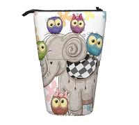 Trousse à crayons télescopique jaune tournesol floral papeterie trousse de maquillage portable pour adolescentes filles adultes, Motif éléphant et chouettes, Pencil Telescopic, Trousse de beauté