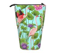 Trousse à crayons télescopique, motif léopard sauvage, trousse de maquillage, trousse de papeterie portable pour adolescentes, filles, adultes, Flamingo Love Flowers, Pencil Telescopic, Trousse de