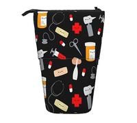 Trousse à crayons télescopique, motif tournesol, coucher de soleil, trousse de maquillage, trousse de papeterie portable pour adolescentes, filles, adultes, Motif de médecine de dessin animé, Pencil