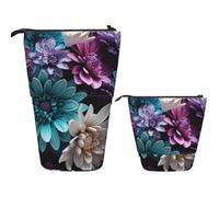 Trousse à crayons télescopique Pop Up - Joli porte-stylo télescopique - Motif tigre de la jungle, Fleurs violettes et bleu sarcelle, Taille unique, Trousse de maquillage
