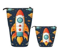 Trousse à crayons télescopique sur pied pour bureau, motif pélican, bleu marine, air, trousse à crayons rétractable pour bureau, 7 x 14,5 cm, Rocket Clipart Space Ship, Taille unique