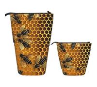 Trousse à crayons télescopique - Trousse à crayons pop-up - Motif abeilles sur la ruche - Jolie trousse à crayons - Trousse à crayons - Trousse de maquillage pour adulte - Fournitures de bureau, Noir