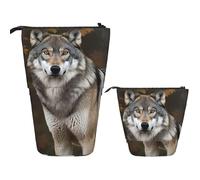 Trousse à crayons télescopique - Trousse à crayons pop-up - Motif loup sauvage gris sauvage debout - Jolie trousse à crayons - Trousse de maquillage pour adultes, Noir , Taille unique, Imprimé