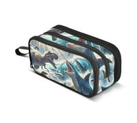 Trousse à crayons The Struggle Between Dinosaurs and Sharks - Grande capacité pour garçons et filles - 3 compartiments - Trousse à crayons pour étudiants, papeterie, marqueur pour l'école, le bureau,