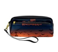 Trousse à crayons, tombe effrayante d'Halloween avec chauve-souris volantes, pochette en cuir synthétique avec fermeture éclair pour garçons et filles, fournitures scolaires et de bureau