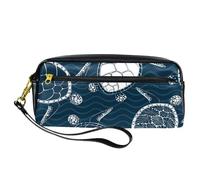 Trousse à crayons, tortues de mer sur vagues bleues, pochette à stylos en cuir synthétique avec fermeture éclair pour garçons et filles, fournitures scolaires et de bureau