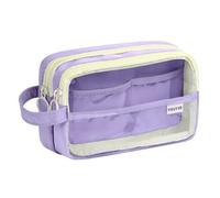 Trousse à crayons transparente 5 compartiments, grande capacité, faire soi-même, mignonne, multifonctionnelle, fournitures scolaires et de bureau pour l'école, le collège et le bureau(Purple)