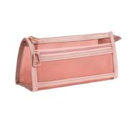Trousse à crayons transparente double couche portable avec fermeture éclair de grande capacité, rose, Refer to description, Unisexe