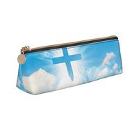 Trousse à crayons triangulaire avec croix chrétienne Jésus - Grande capacité - Avec fermeture éclair - Pour homme et femme