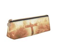 Trousse à crayons triangulaire avec croix chrétienne Jésus - Grande capacité - Avec fermeture éclair - Pour homme et femme