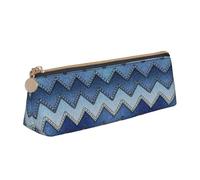 Trousse à crayons triangulaire avec imprimé denim bleu dégradé, grande capacité, organiseur de papeterie élégant