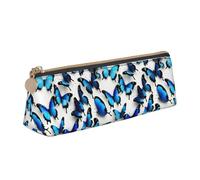 Trousse à crayons triangulaire avec imprimé papillons bleus, grande capacité, organiseur de papeterie élégant