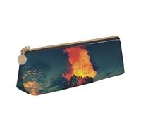 Trousse à crayons triangulaire avec imprimé volcan - Grande capacité - Organiseur de papeterie élégant