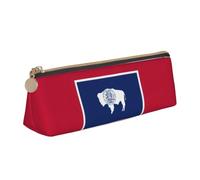 Trousse à crayons triangulaire élégante avec imprimé drapeau de l'État du Wyoming pour organiseur de papeterie de grande capacité