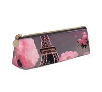 Trousse à crayons triangulaire élégante Paris Street Tour Eiffel avec imprimé floral rose pour rangement de papeterie de grande capacité