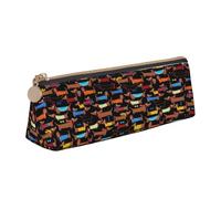 Trousse à crayons triangulaire en cuir avec fermeture éclair pour garçons et filles Motif teckels I Love My Dog pour le travail et l'école, blanc, Taille unique, Trousse de maquillage