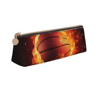 Trousse à crayons triangulaire en cuir pour filles et garçons, motif basket-ball on Fire - Pour étudiants, école, bureau, voyage, blanc, Taille unique, Cartable