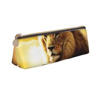 Trousse à crayons triangulaire en cuir pour filles et garçons, motif lion et oiseau coucher de soleil pour étudiants, école, bureau, voyage, blanc, Taille unique, Cartable