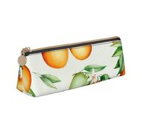 Trousse à crayons triangulaire en cuir PVC avec fermeture éclair pour l'école, le bureau, les voyages, Fleurs jaunes et orangers, One Size, Cartable